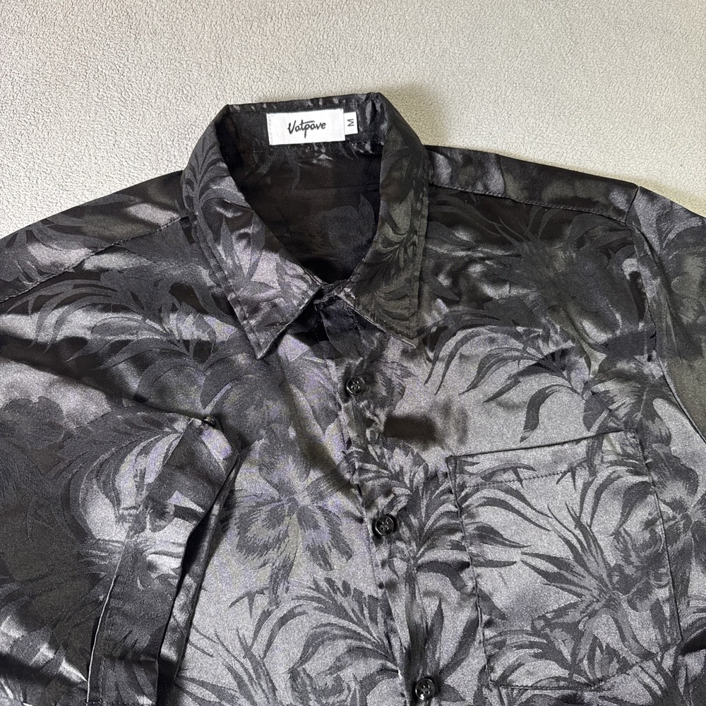 Vatpave Men's Short Sleeved Button Up Shirt Sz M Beach Shirt Black